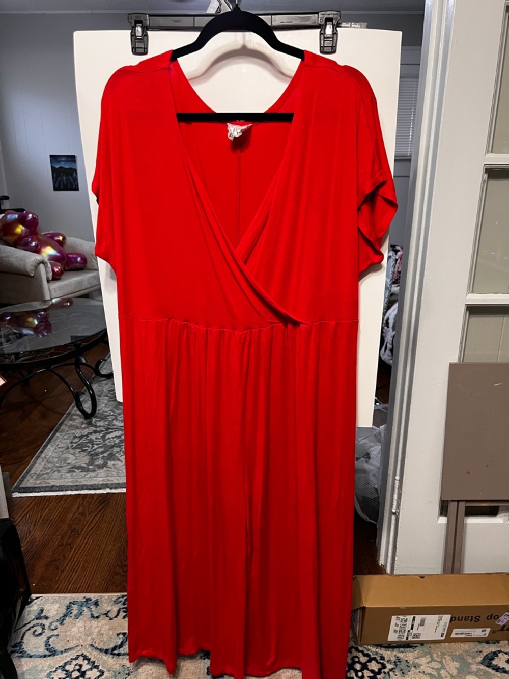 Red V-Neck Wrap-Front Maxi Dress